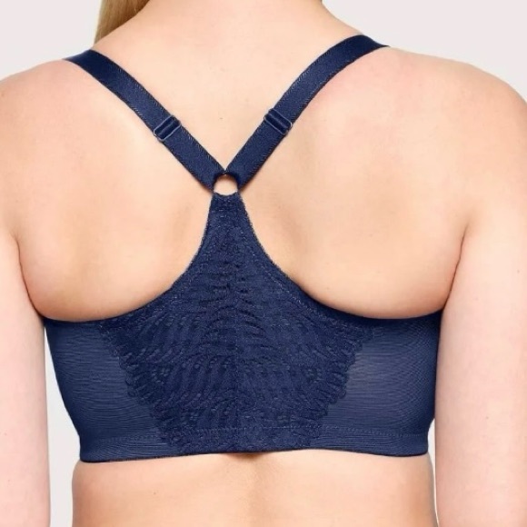 Like New Glamorise Racerback Wonderwire  Front Closure Navy Bra #1246 Size 38DD - Picture 2 of 4